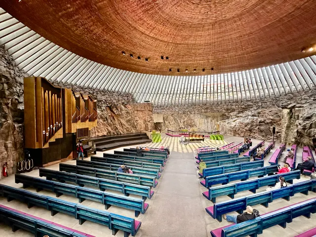 The copper ceiling of the Rock Church, Finland
