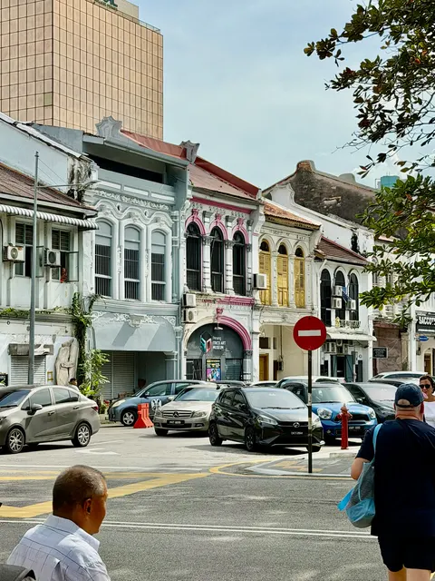 Historic shophouses along a street, Malaysia