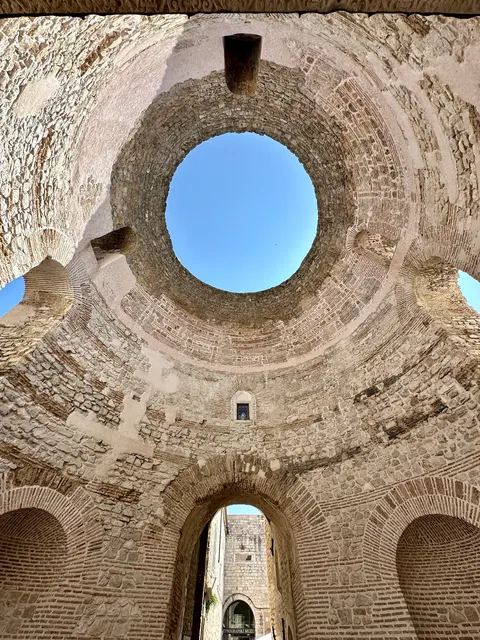 The open roof of a circular stone hall, Croatia