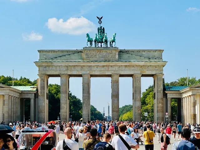 The Brandenburg Gate beneath a blue sky, Germany