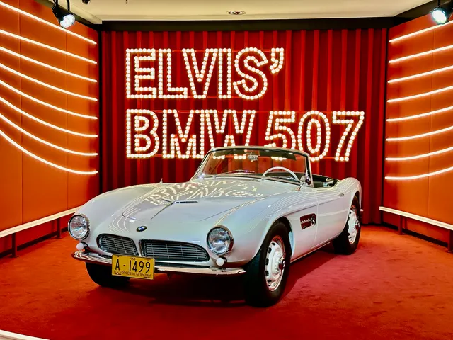 A white BMW roadster in a museum, Germany