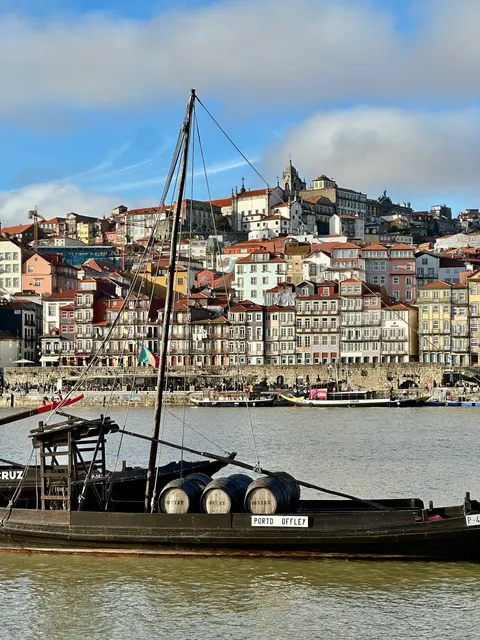 Hillside houses beyond the river, Portugal
