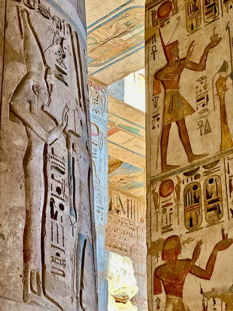 Painted reliefs inside an Egyptian tomb, Egypt