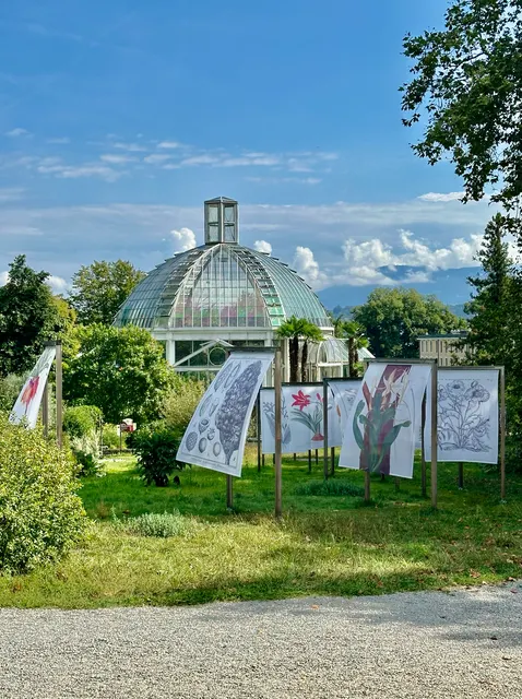 A glass pavilion in a green park, Switzerland