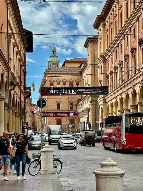 A street leading toward a church facade, Italy