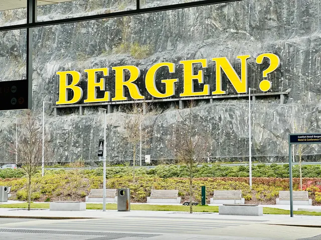 A Bergen sign on a stone wall, Norway