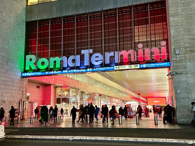 Roma Termini station at night, Italy