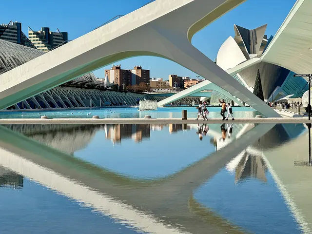 Modern architecture reflected in a pool, Spain
