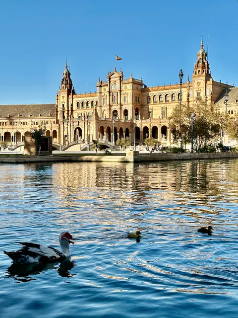 Plaza de España reflected in the canal, Spain