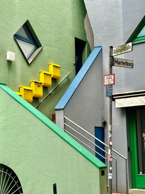 A painted staircase on a colorful building, Germany