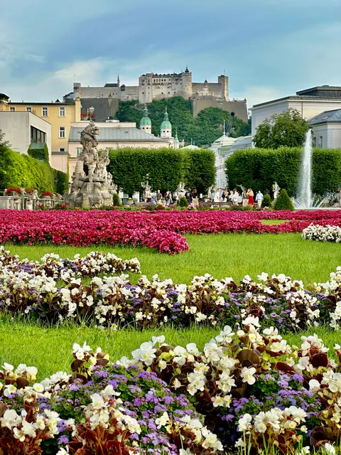Flowers and fountains in a formal garden, Austria