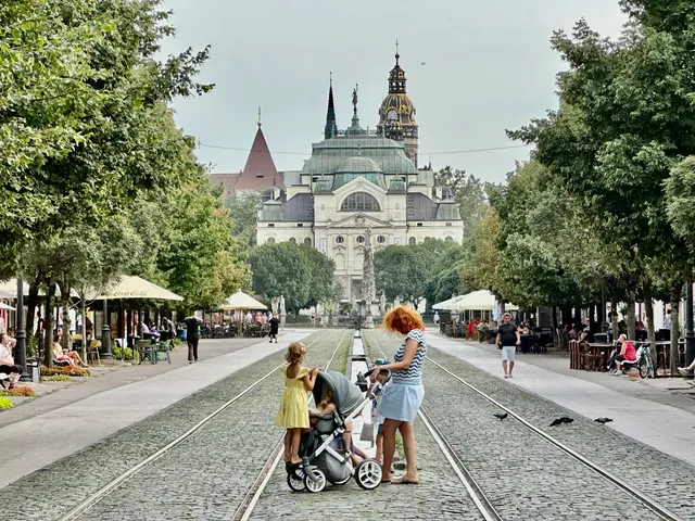 A church beyond a tree-lined path, Slovakia