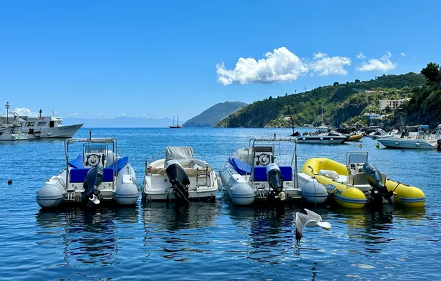 Small boats moored along the coast, Italy