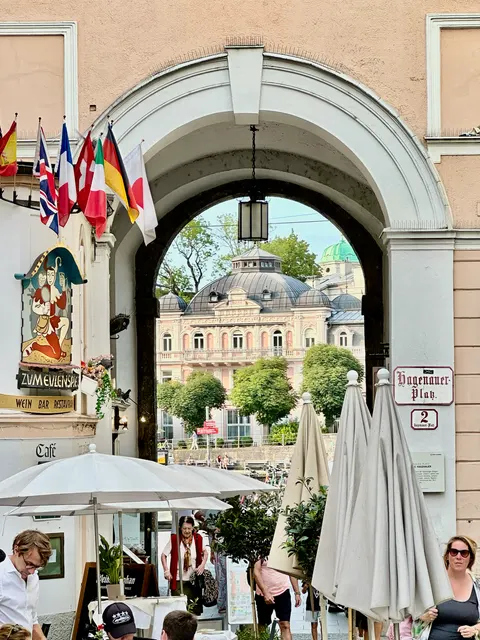Flags above a vaulted passage, Austria