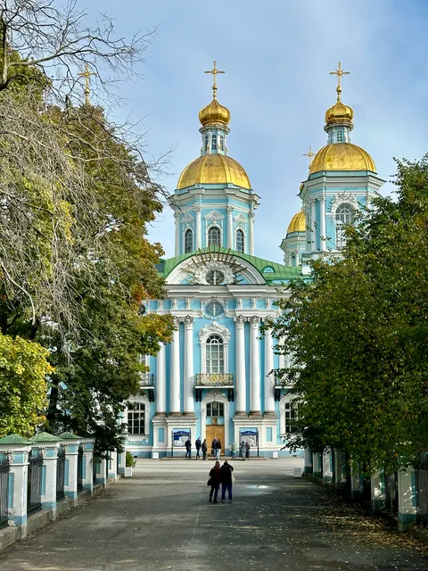 Golden domes above a quiet street, Russia