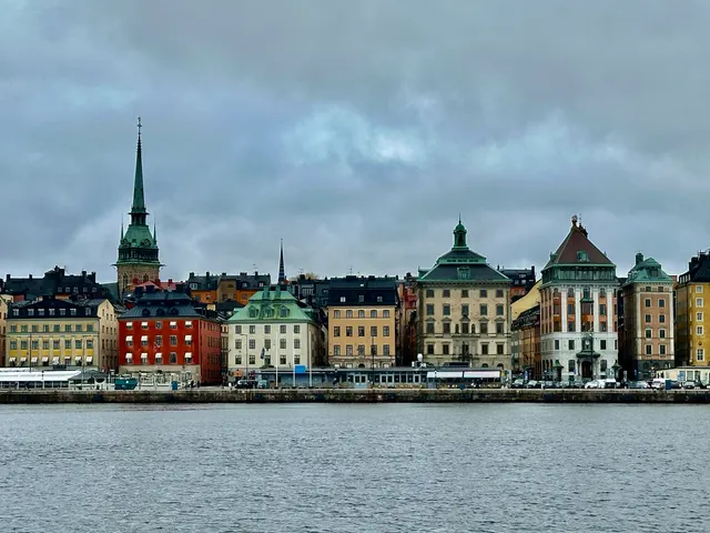 Stockholm’s waterfront beneath grey clouds, Sweden