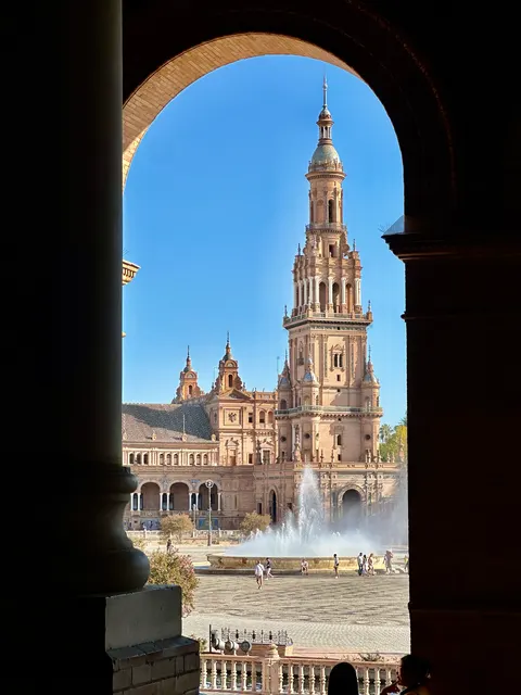 Plaza de España framed by an arch, Spain