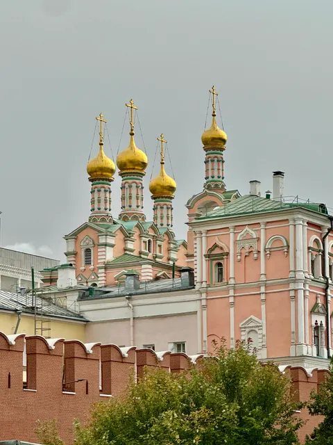 Golden church domes inside the Kremlin, Russia
