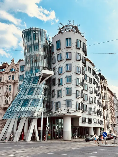 The curved facade of the Dancing House, Czech Republic
