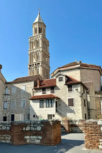 Split’s bell tower against a blue sky, Croatia