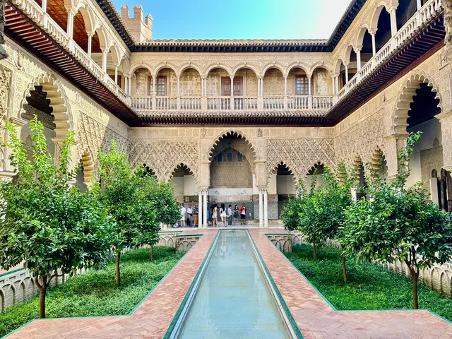 A long pool in a palace garden, Spain