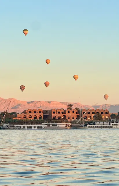 Hot air balloons above the Nile, Egypt