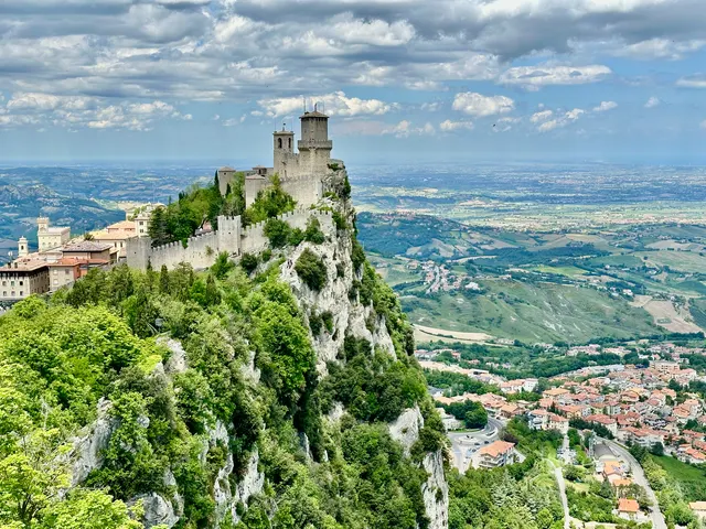 San Marino’s fortress and distant hills, San Marino
