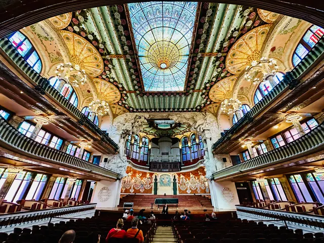 The colorful ceiling of a concert hall, Spain