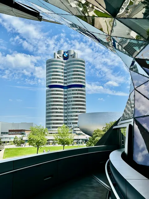BMW headquarters through a window, Germany