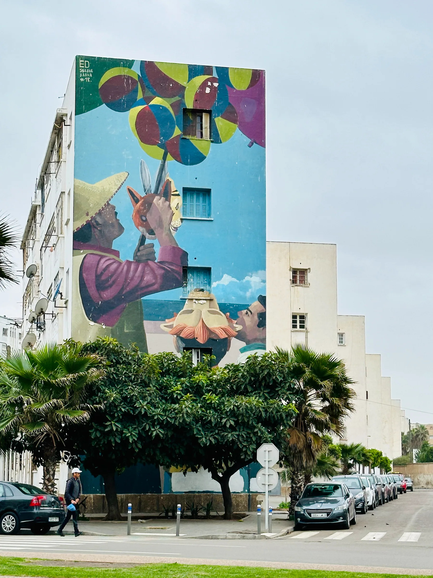A colorful mural on a city building, Morocco