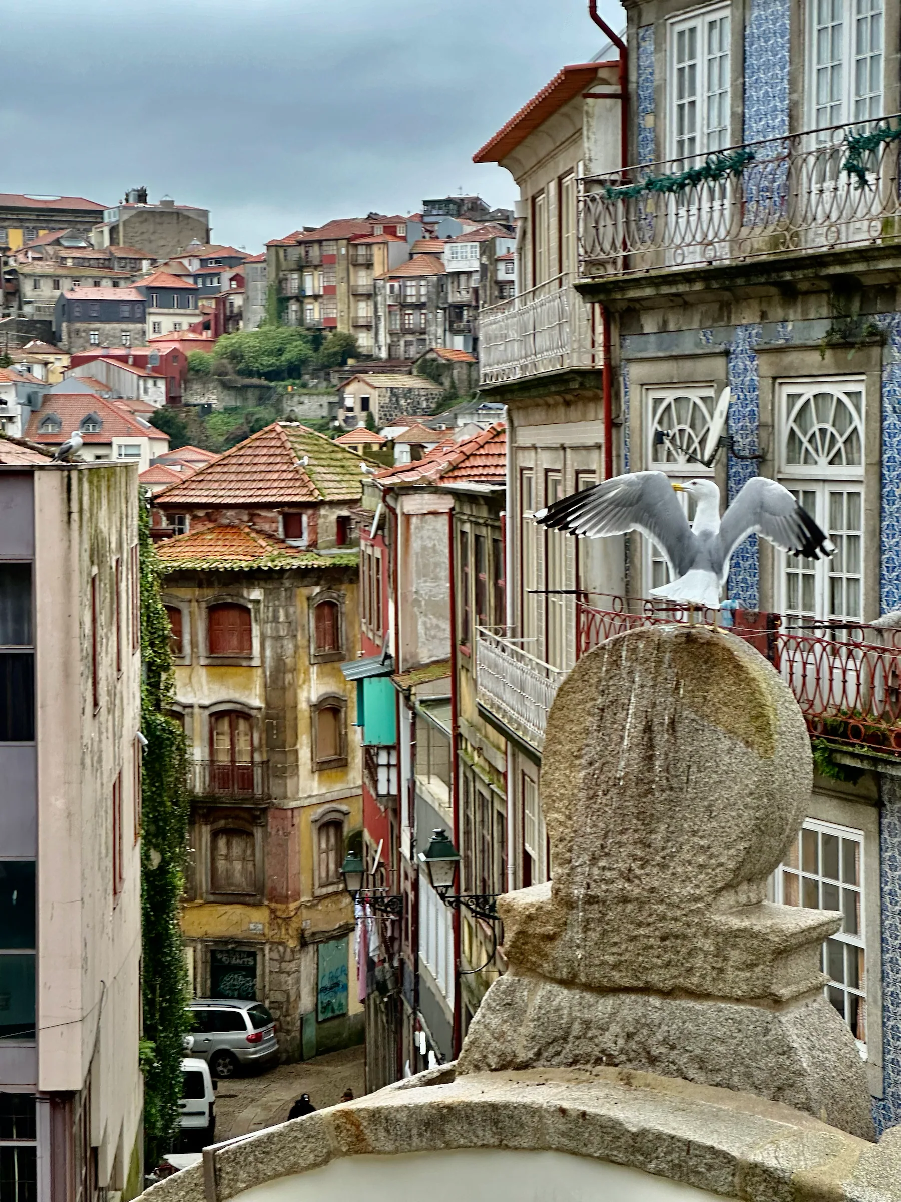 An uphill street in Porto, Portugal