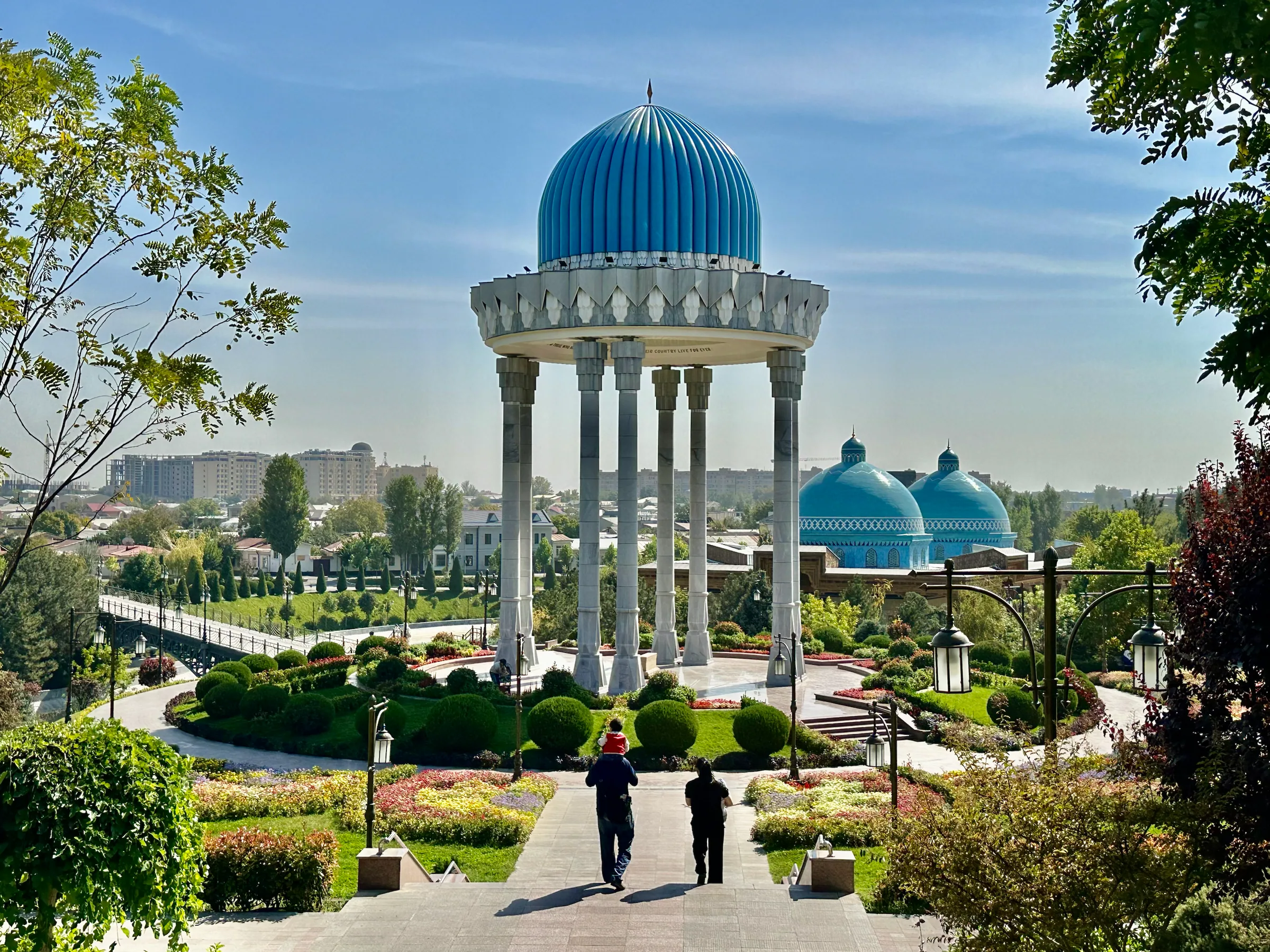 A blue-domed memorial in Tashkent, Uzbekistan