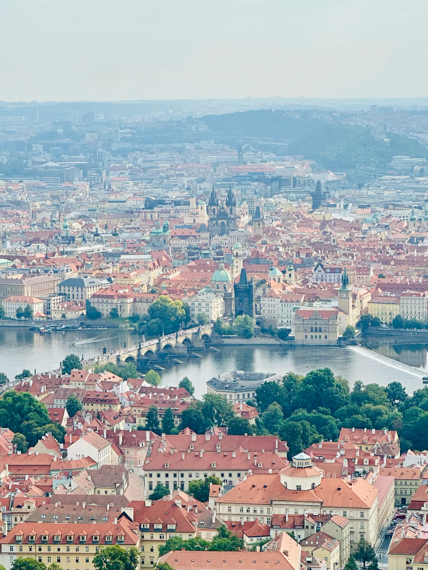 Prague’s rooftops and river from above, Czech Republic