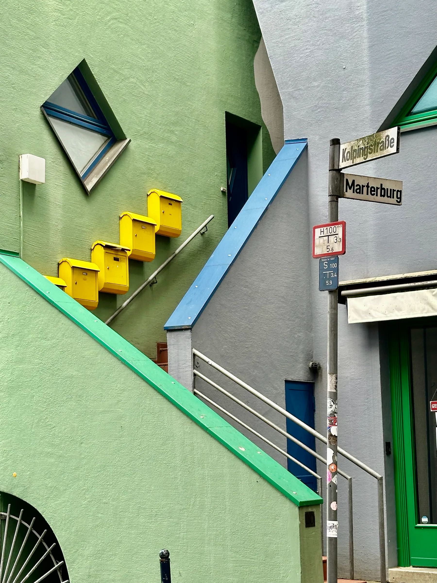 A painted staircase on a colorful building, Germany