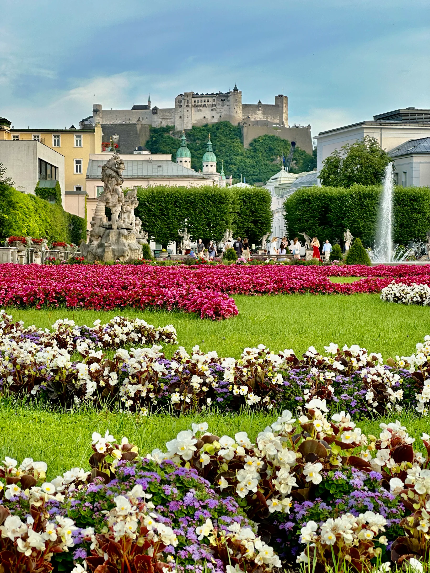 Flowers and fountains in a formal garden, Austria