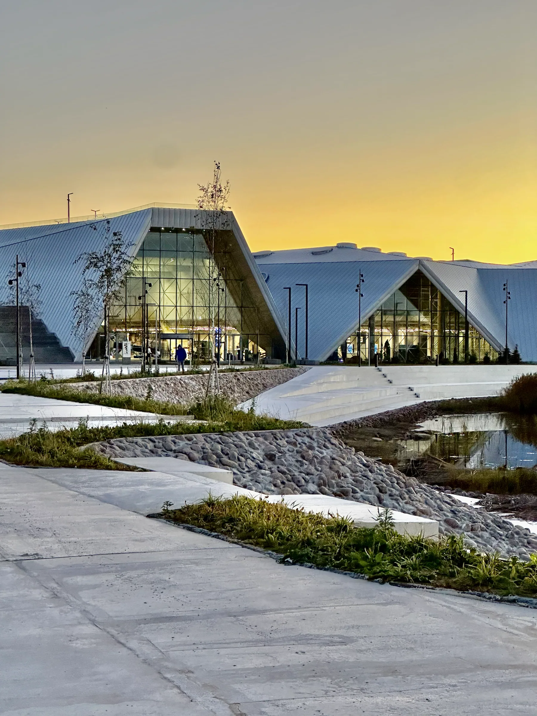 A modern waterfront building in evening light, Russia