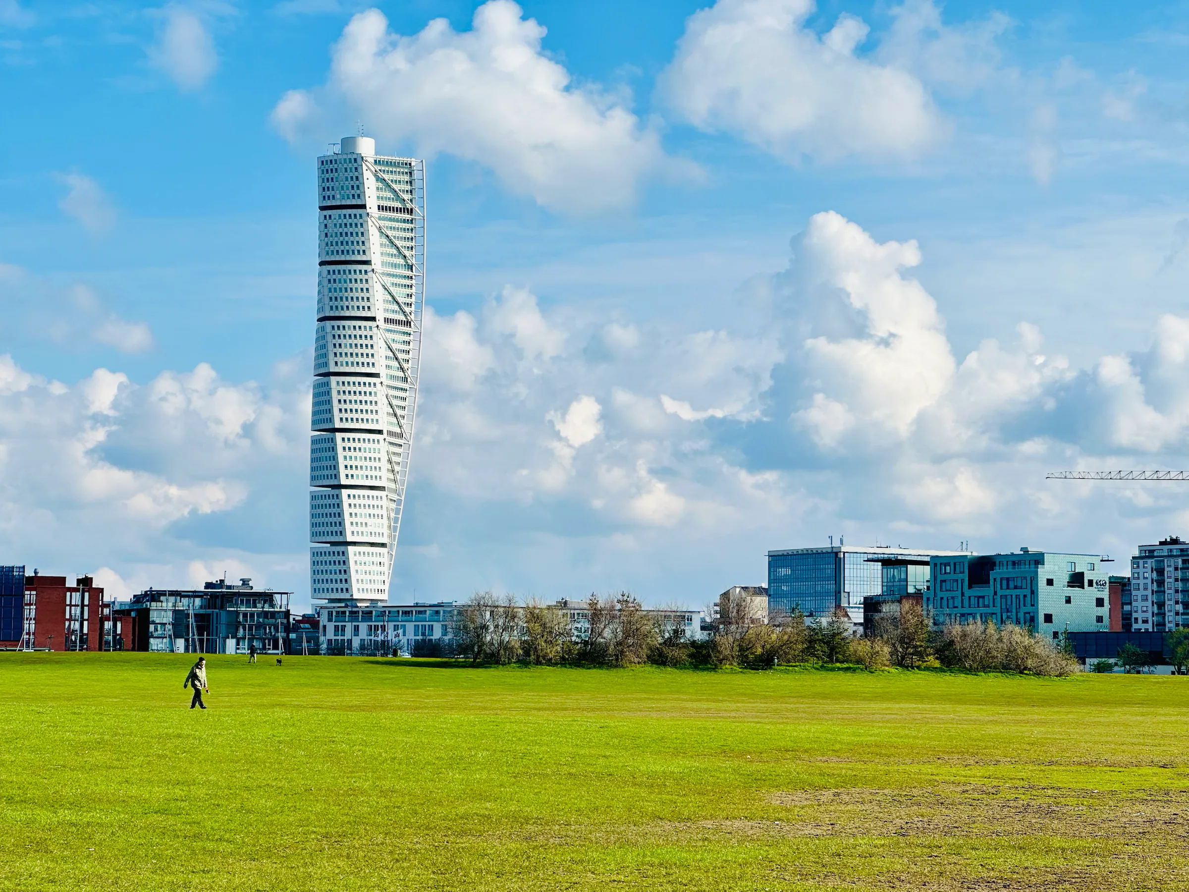 Malmö’s Turning Torso beneath blue skies, Sweden